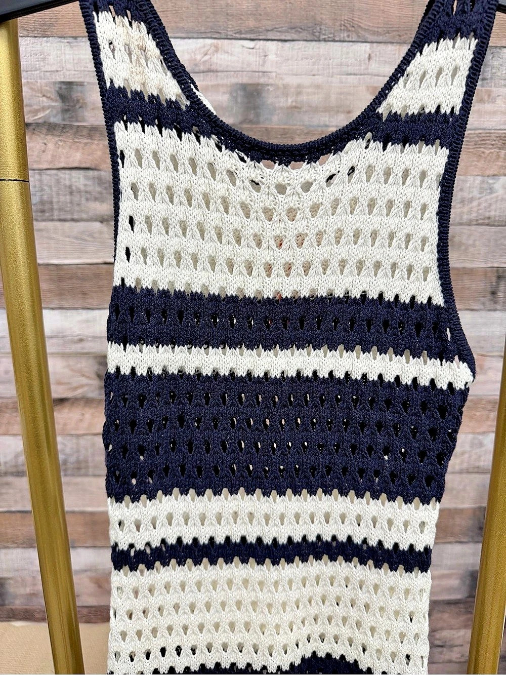 Le Lis navy/white stripe crochet dress XS - Picture 3 of 4